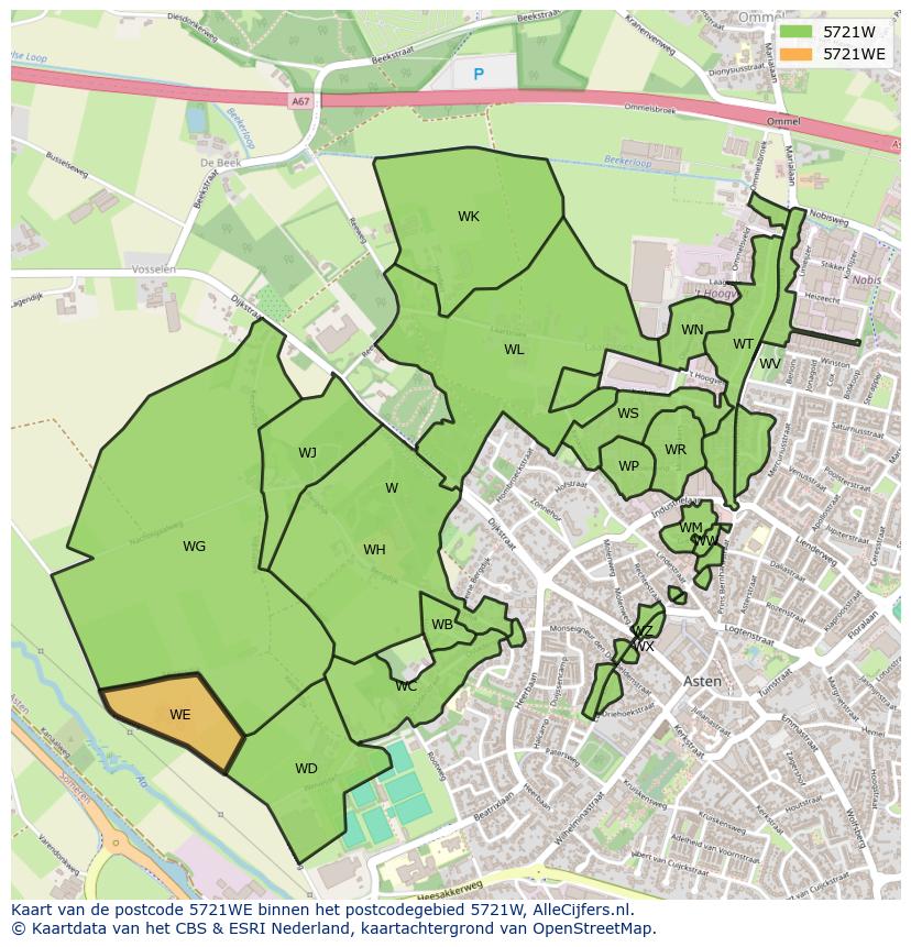 Afbeelding van het postcodegebied 5721 WE op de kaart.