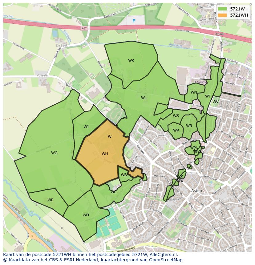 Afbeelding van het postcodegebied 5721 WH op de kaart.