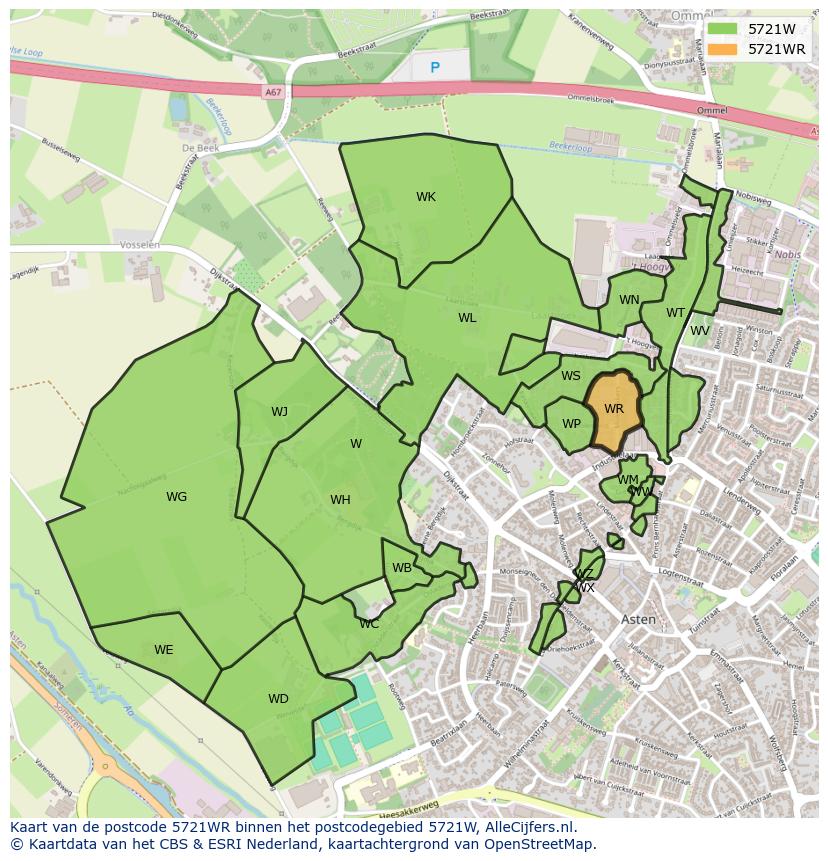 Afbeelding van het postcodegebied 5721 WR op de kaart.