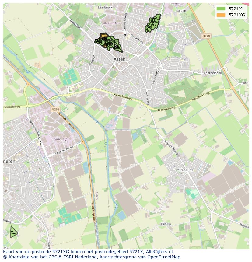 Afbeelding van het postcodegebied 5721 XG op de kaart.
