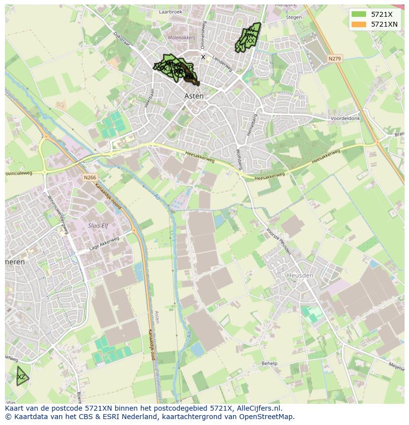 Afbeelding van het postcodegebied 5721 XN op de kaart.
