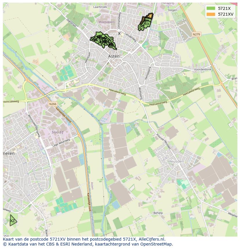 Afbeelding van het postcodegebied 5721 XV op de kaart.