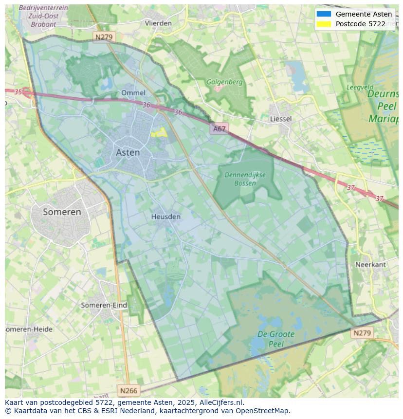 Afbeelding van het postcodegebied 5722 op de kaart.