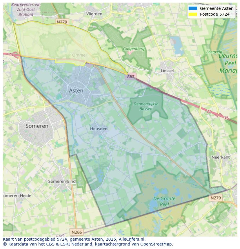 Afbeelding van het postcodegebied 5724 op de kaart.