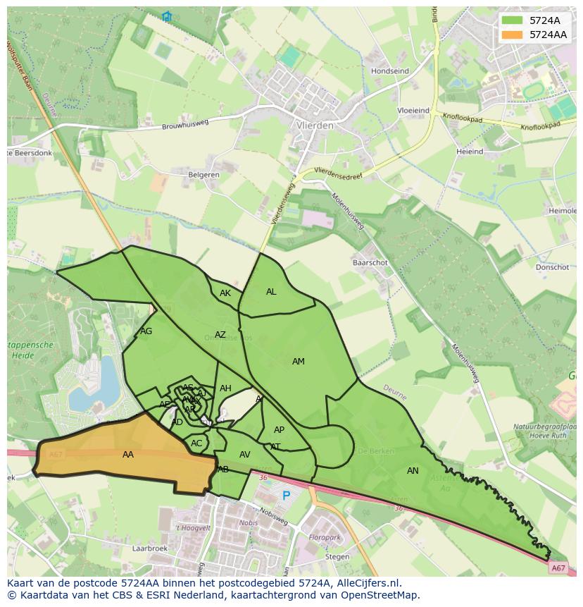 Afbeelding van het postcodegebied 5724 AA op de kaart.