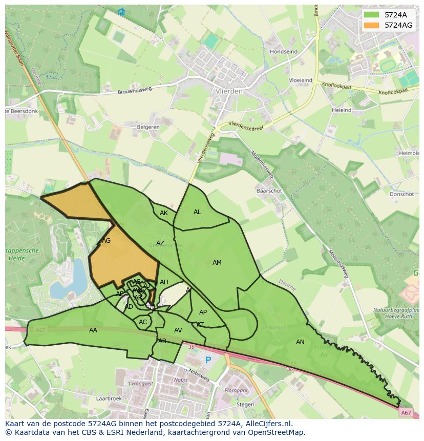 Afbeelding van het postcodegebied 5724 AG op de kaart.