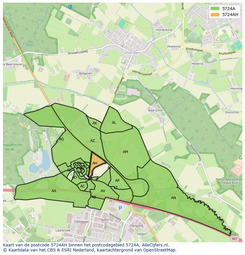 Afbeelding van het postcodegebied 5724 AH op de kaart.