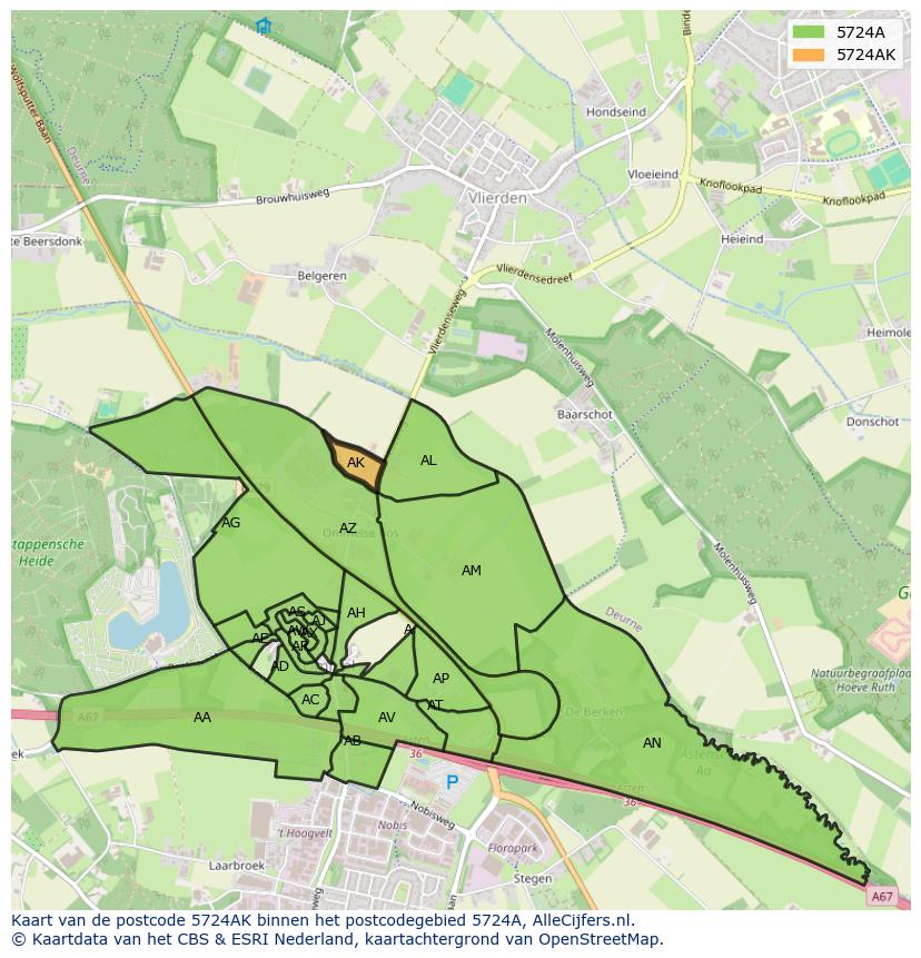 Afbeelding van het postcodegebied 5724 AK op de kaart.