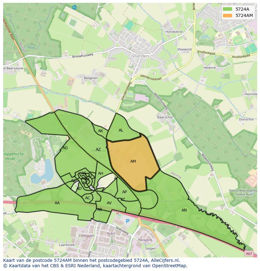 Afbeelding van het postcodegebied 5724 AM op de kaart.