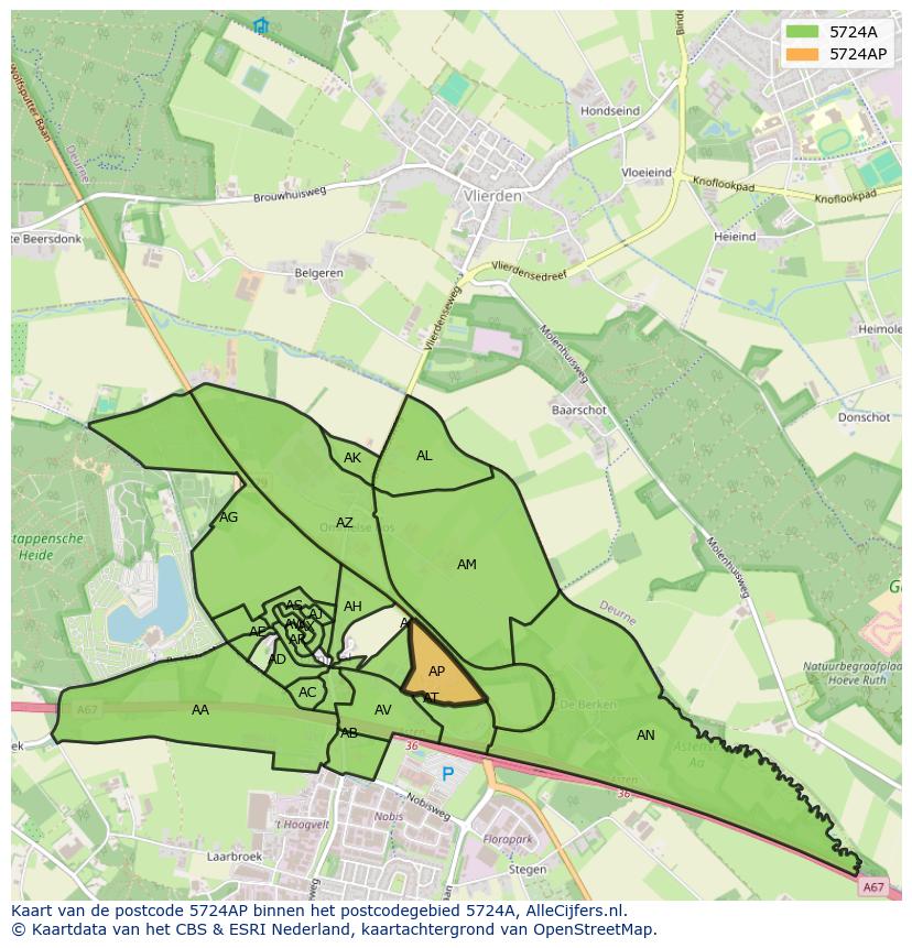 Afbeelding van het postcodegebied 5724 AP op de kaart.