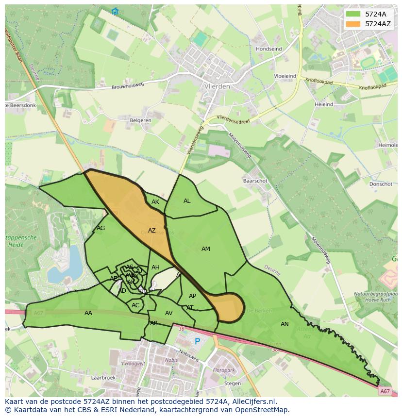 Afbeelding van het postcodegebied 5724 AZ op de kaart.