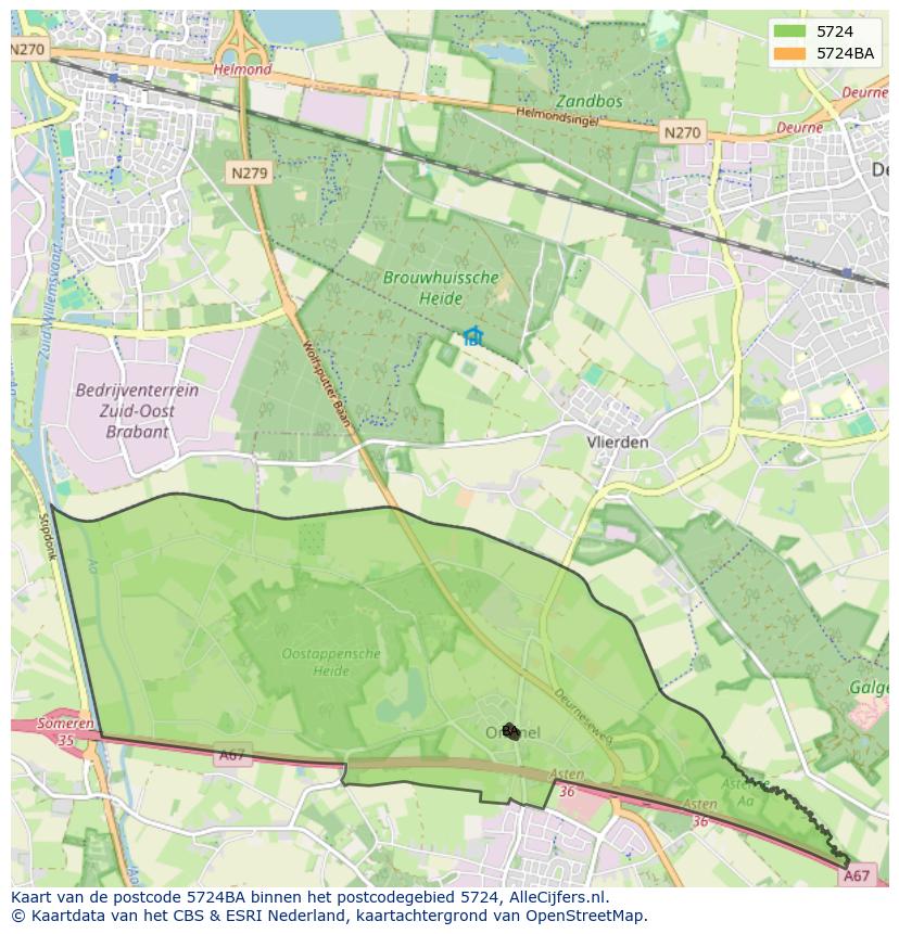 Afbeelding van het postcodegebied 5724 BA op de kaart.
