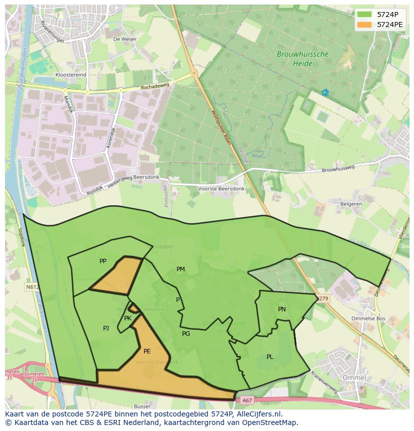 Afbeelding van het postcodegebied 5724 PE op de kaart.
