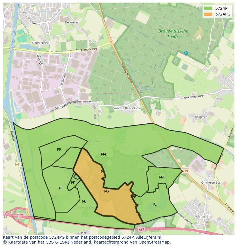 Afbeelding van het postcodegebied 5724 PG op de kaart.