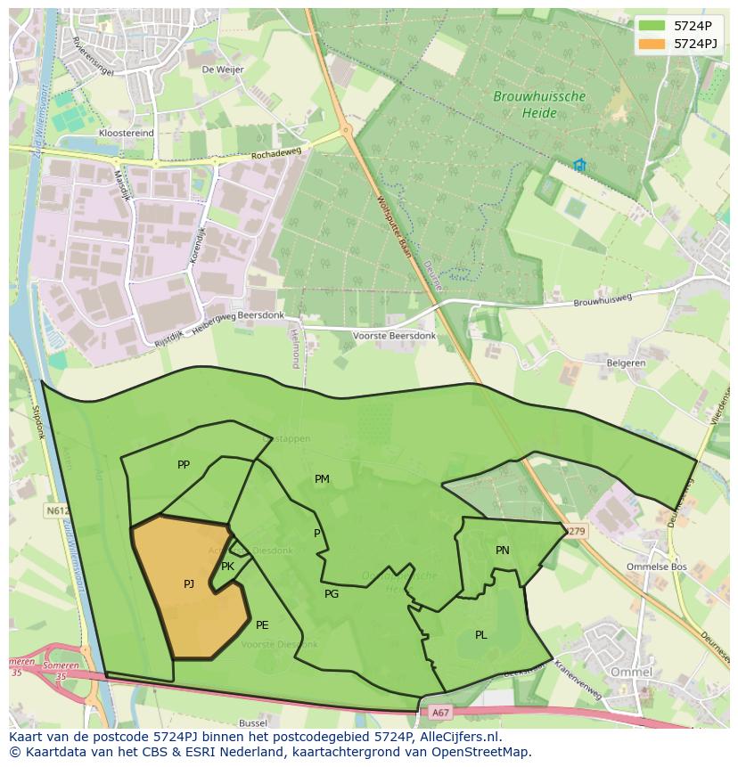 Afbeelding van het postcodegebied 5724 PJ op de kaart.