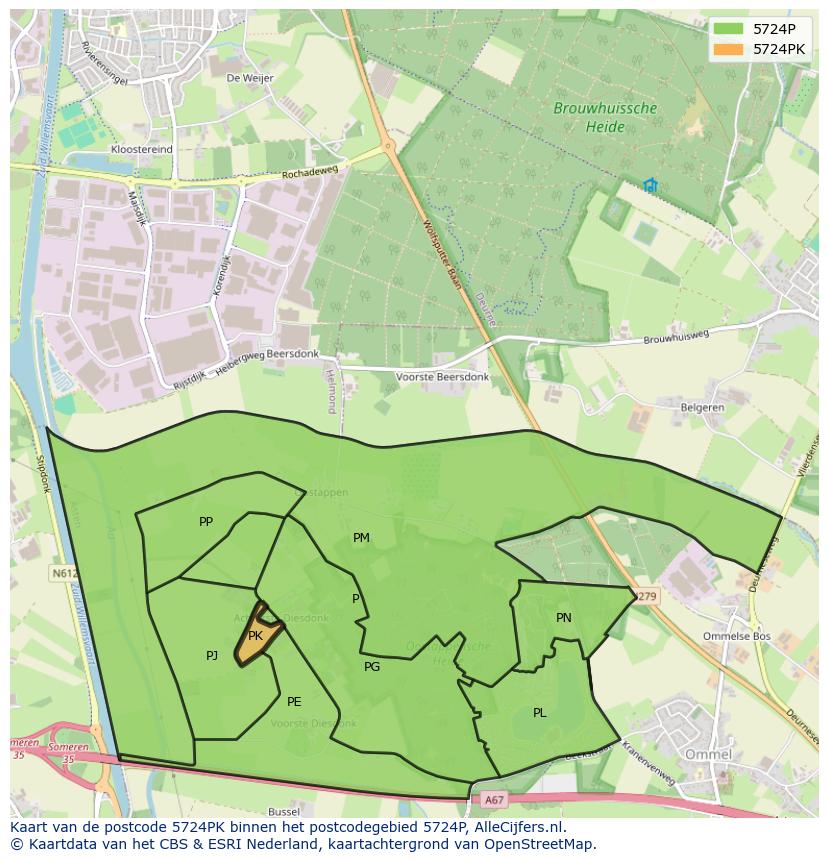 Afbeelding van het postcodegebied 5724 PK op de kaart.