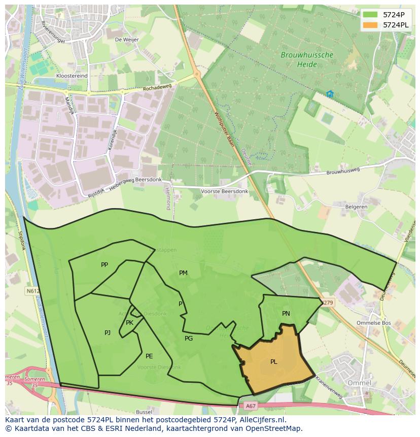Afbeelding van het postcodegebied 5724 PL op de kaart.