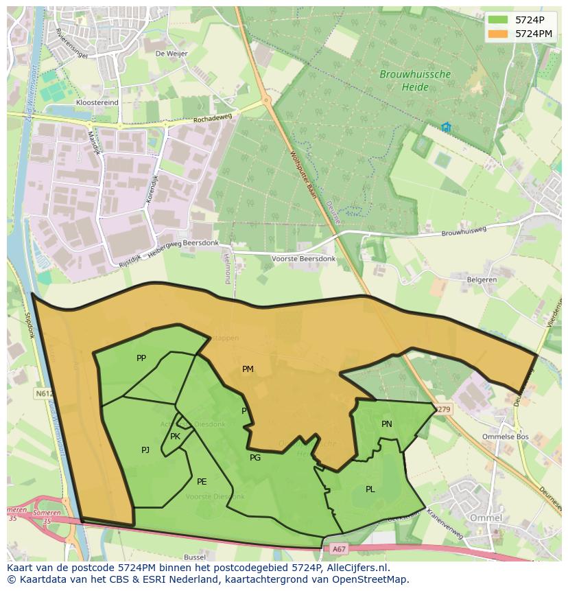 Afbeelding van het postcodegebied 5724 PM op de kaart.