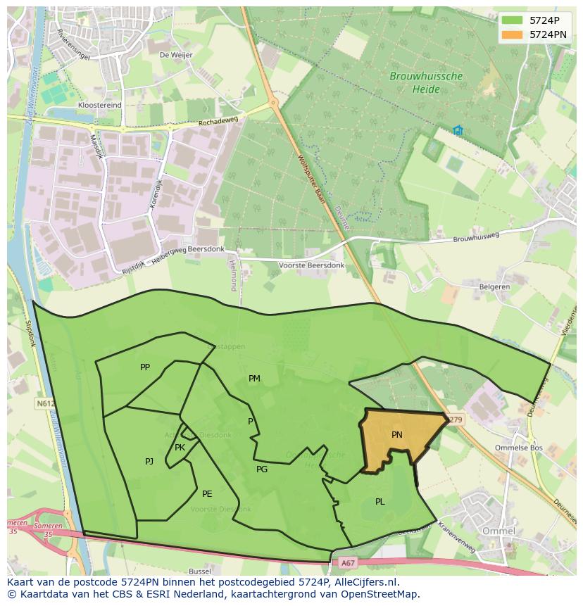 Afbeelding van het postcodegebied 5724 PN op de kaart.