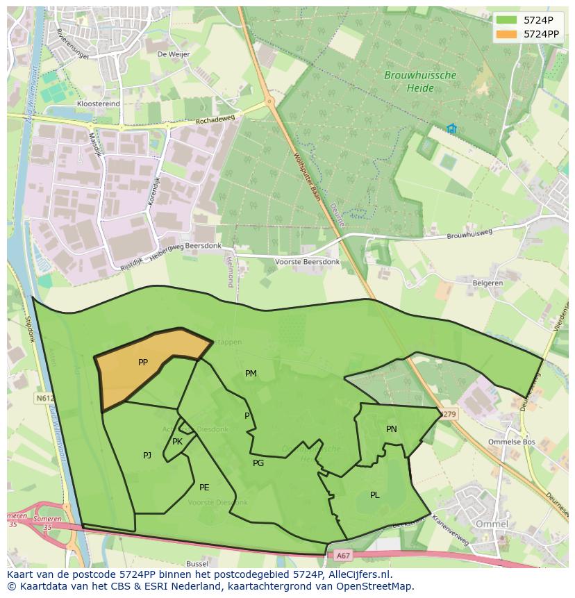 Afbeelding van het postcodegebied 5724 PP op de kaart.