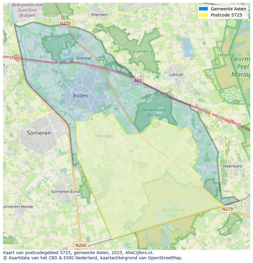 Afbeelding van het postcodegebied 5725 op de kaart.