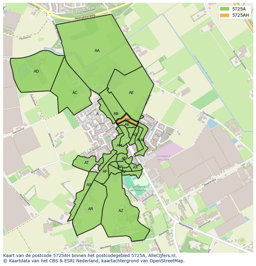 Afbeelding van het postcodegebied 5725 AH op de kaart.