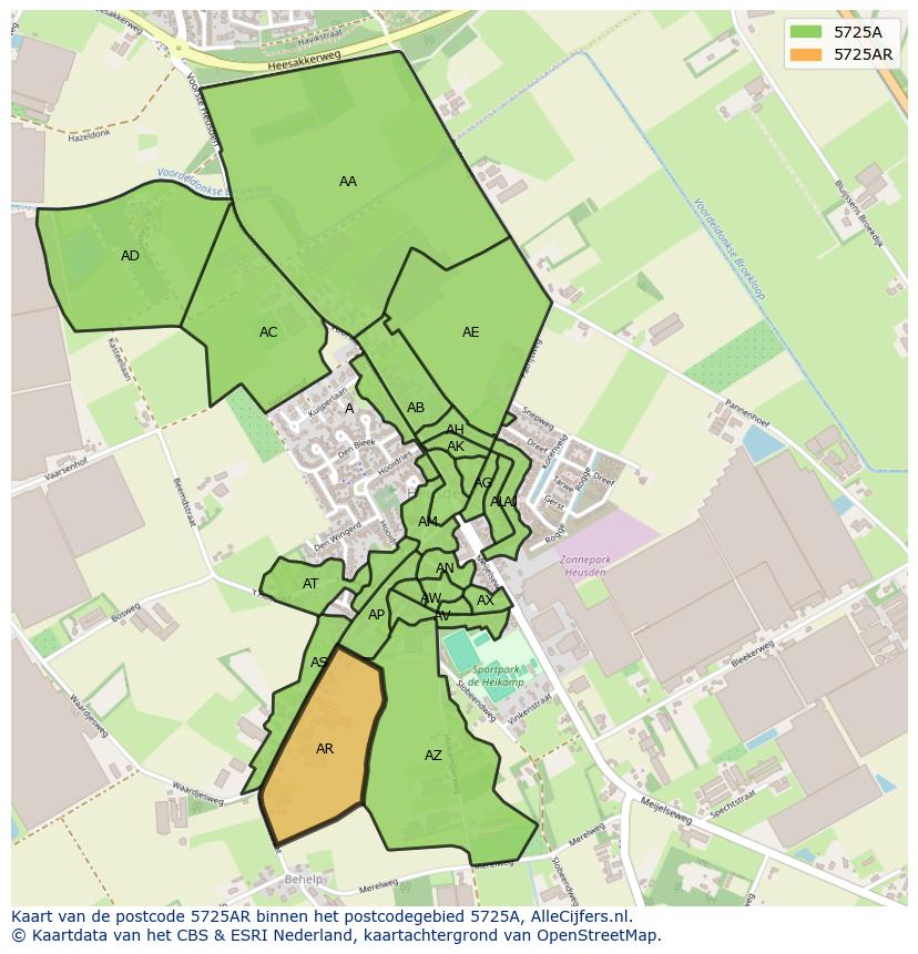 Afbeelding van het postcodegebied 5725 AR op de kaart.