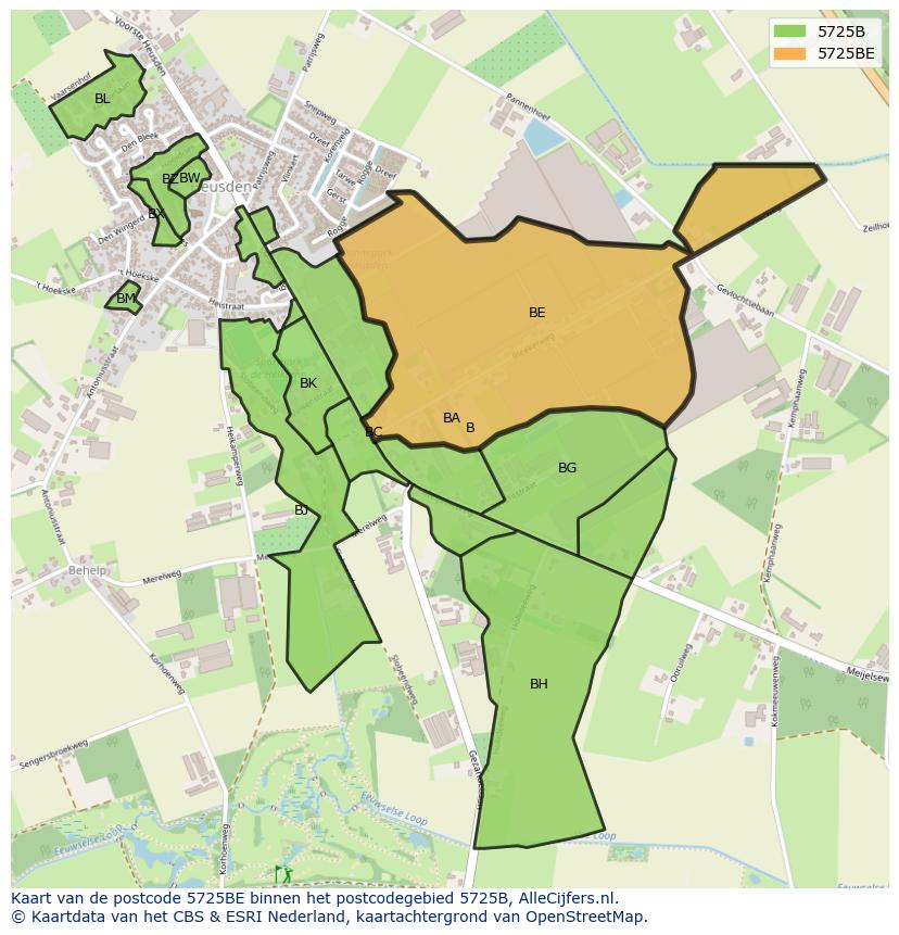 Afbeelding van het postcodegebied 5725 BE op de kaart.