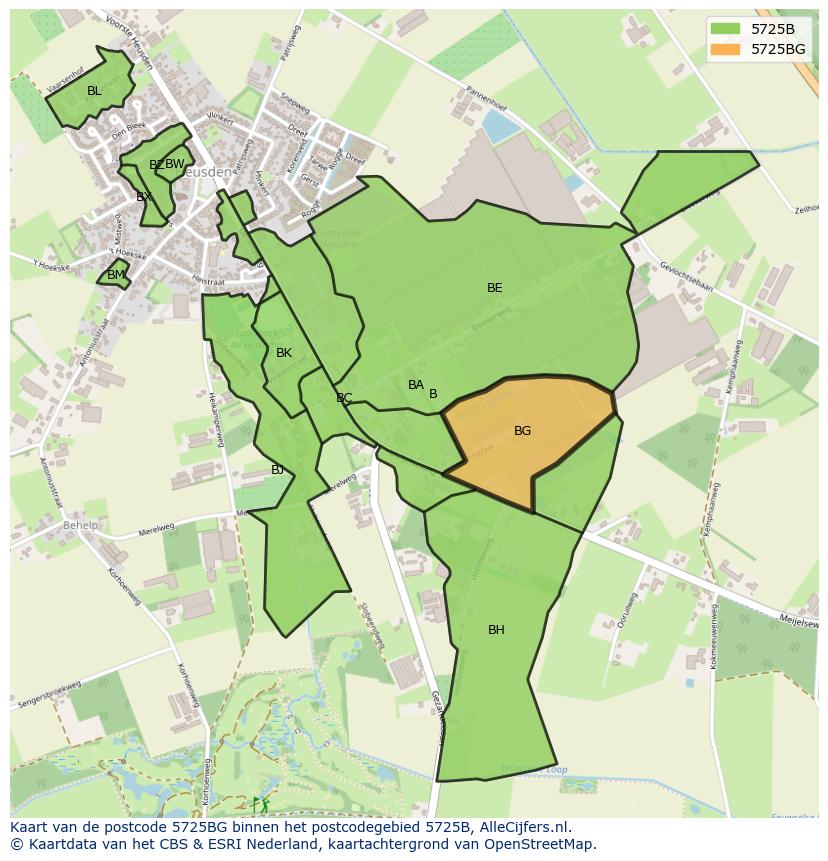 Afbeelding van het postcodegebied 5725 BG op de kaart.