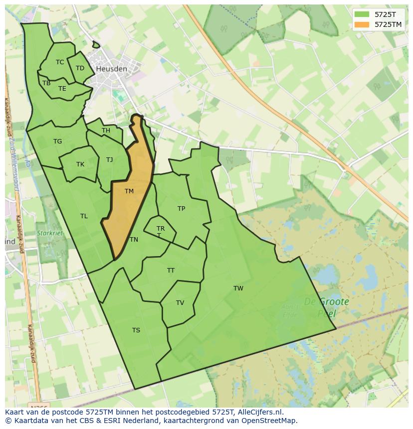 Afbeelding van het postcodegebied 5725 TM op de kaart.