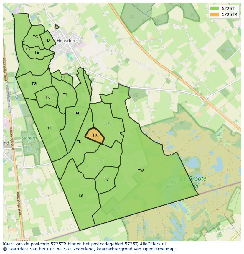 Afbeelding van het postcodegebied 5725 TR op de kaart.