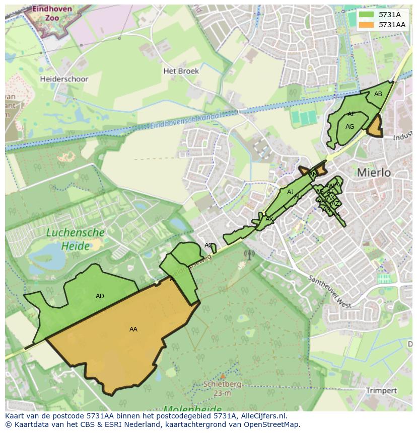 Afbeelding van het postcodegebied 5731 AA op de kaart.