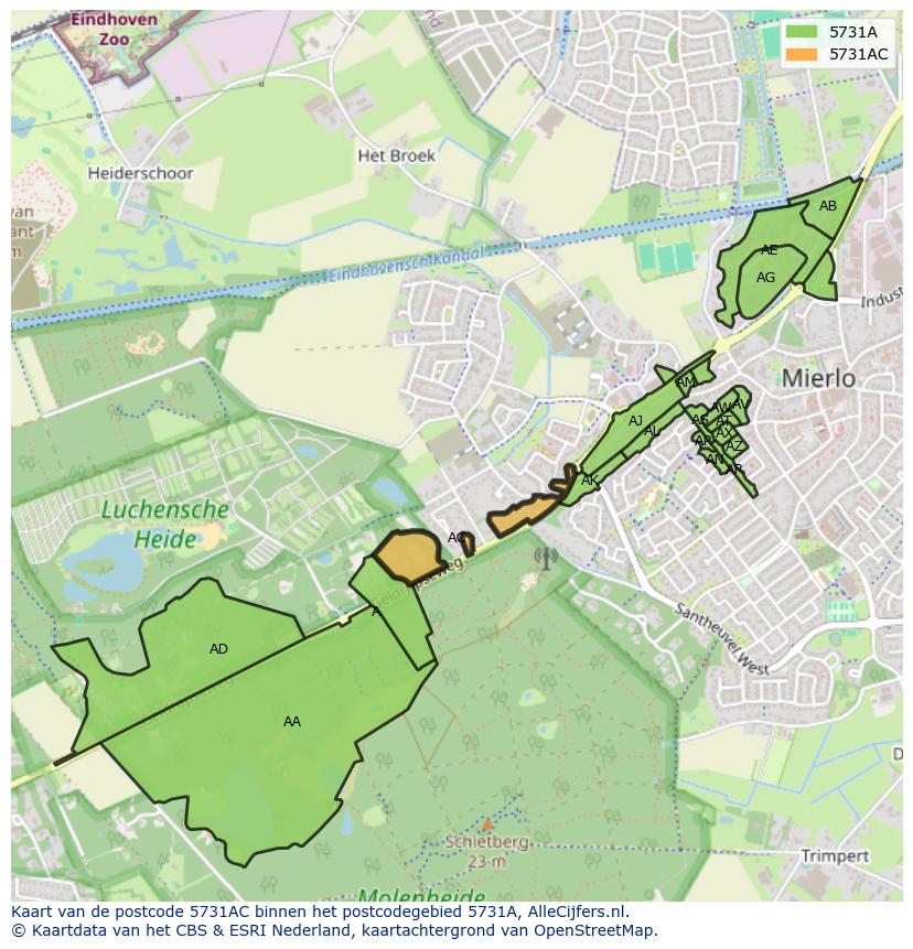 Afbeelding van het postcodegebied 5731 AC op de kaart.