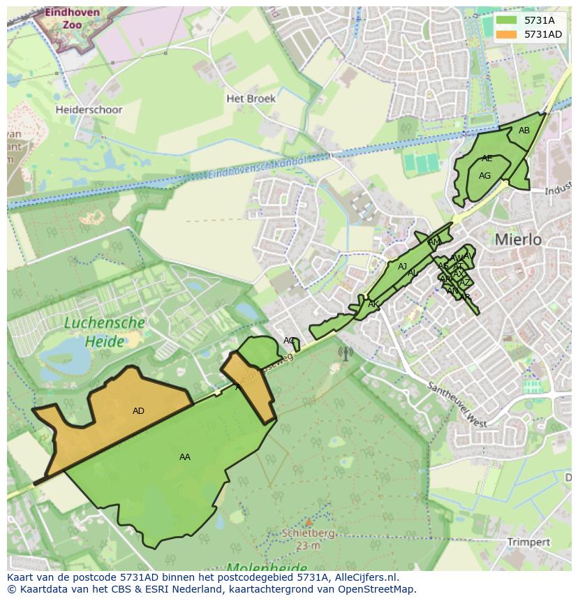 Afbeelding van het postcodegebied 5731 AD op de kaart.