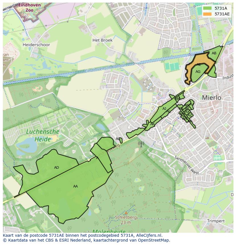 Afbeelding van het postcodegebied 5731 AE op de kaart.