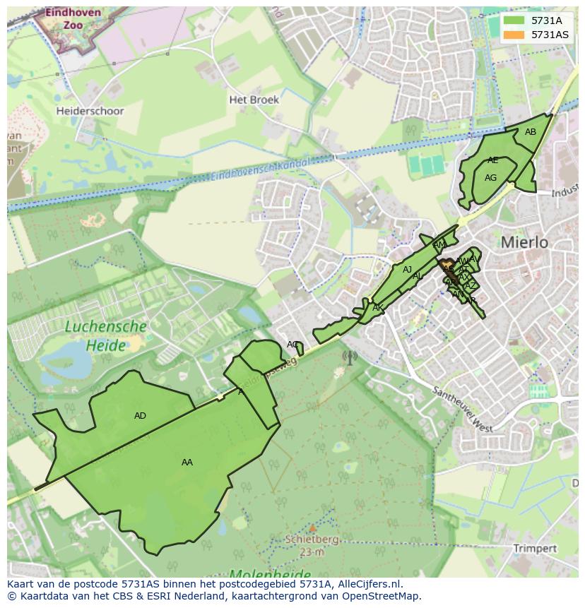 Afbeelding van het postcodegebied 5731 AS op de kaart.