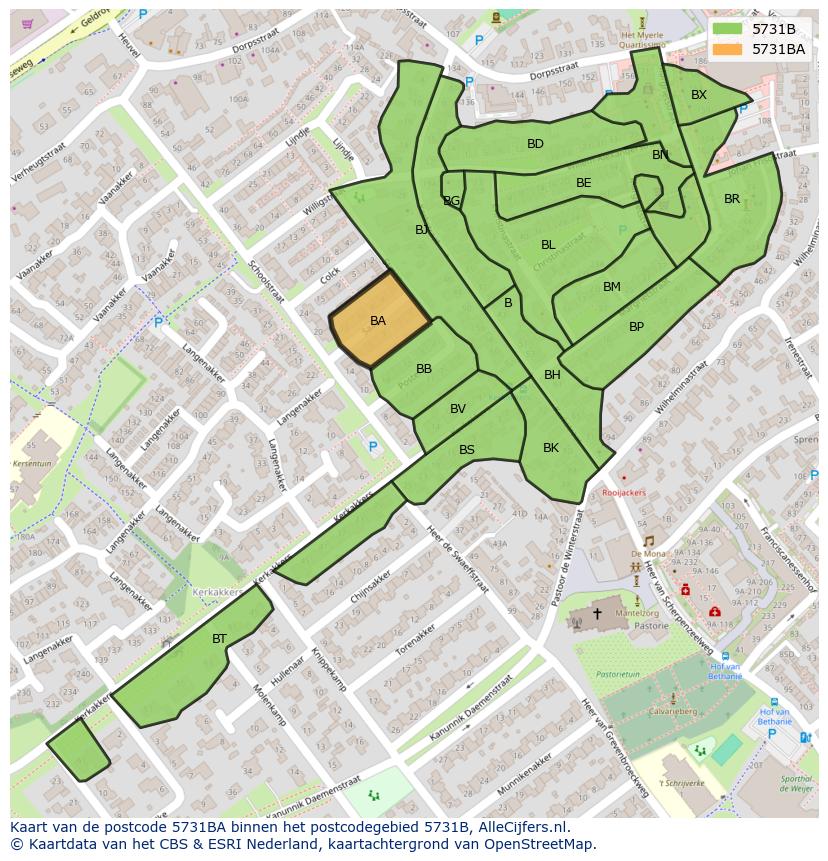 Afbeelding van het postcodegebied 5731 BA op de kaart.