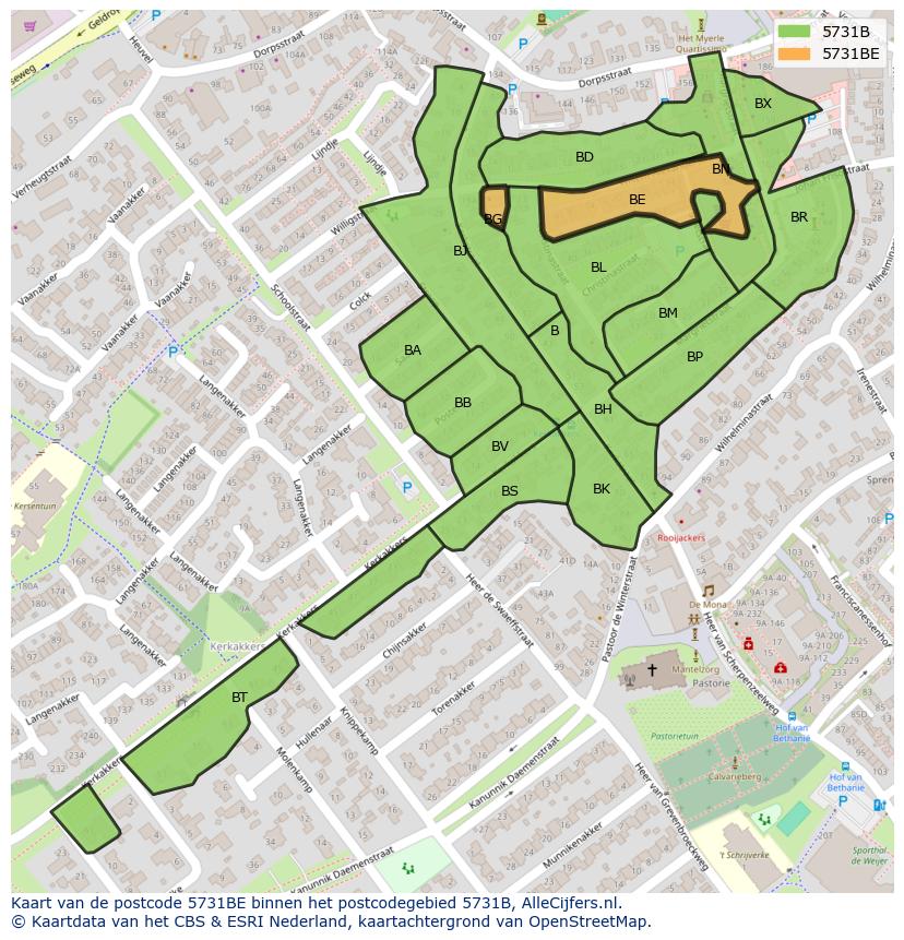 Afbeelding van het postcodegebied 5731 BE op de kaart.
