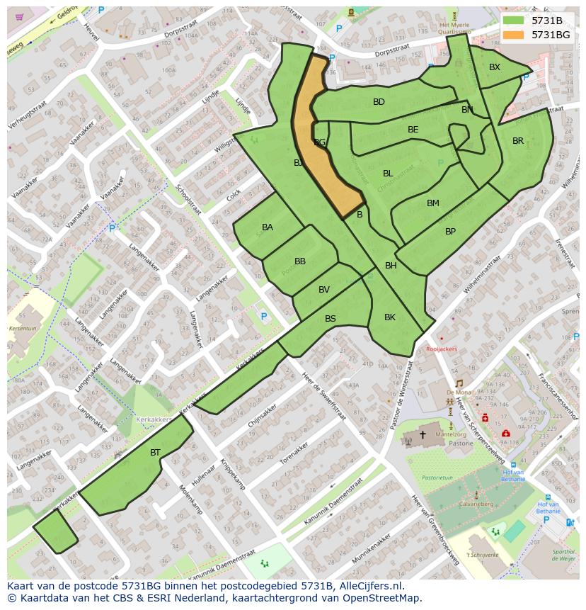 Afbeelding van het postcodegebied 5731 BG op de kaart.