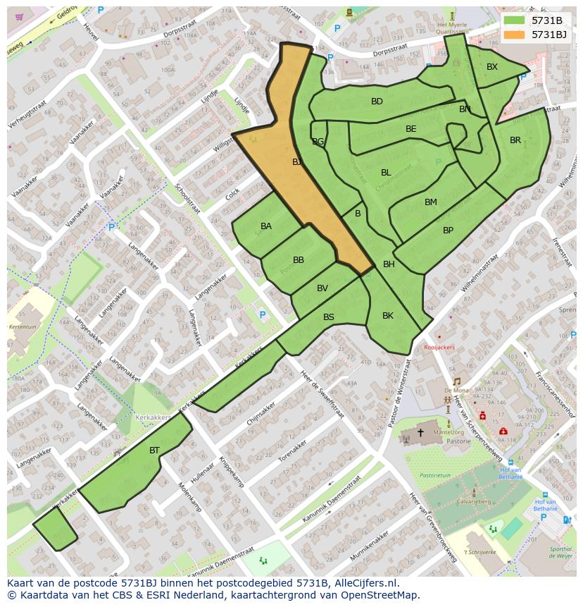 Afbeelding van het postcodegebied 5731 BJ op de kaart.