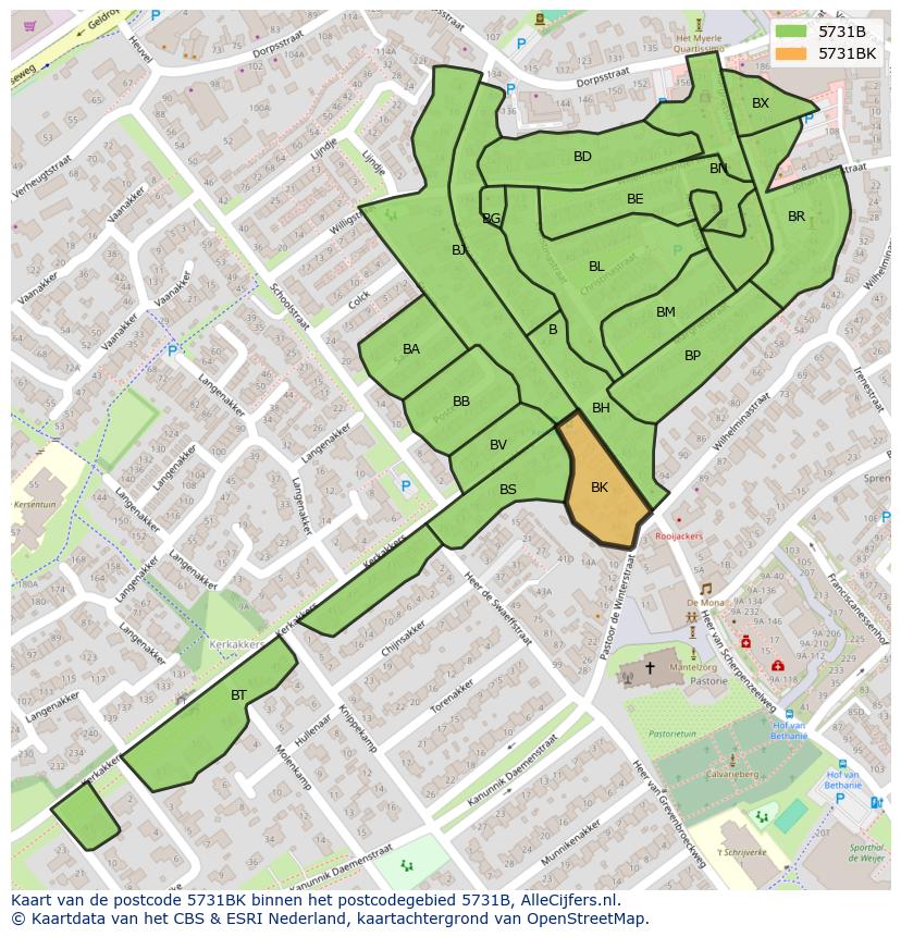 Afbeelding van het postcodegebied 5731 BK op de kaart.