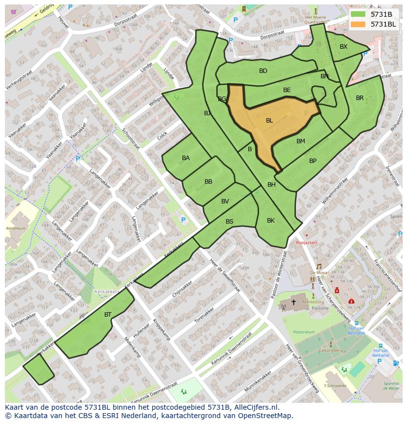 Afbeelding van het postcodegebied 5731 BL op de kaart.