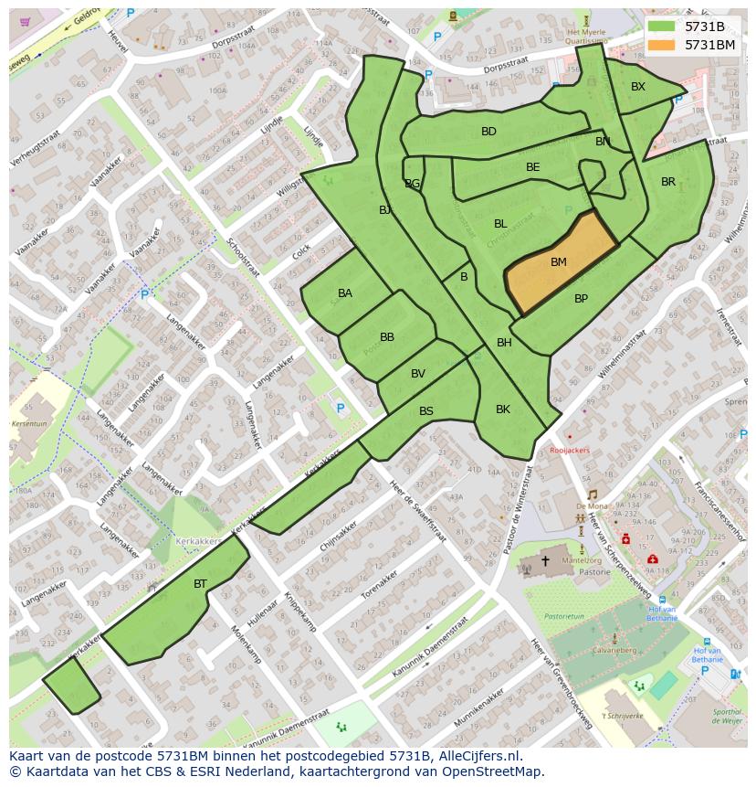 Afbeelding van het postcodegebied 5731 BM op de kaart.