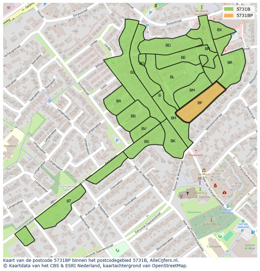 Afbeelding van het postcodegebied 5731 BP op de kaart.