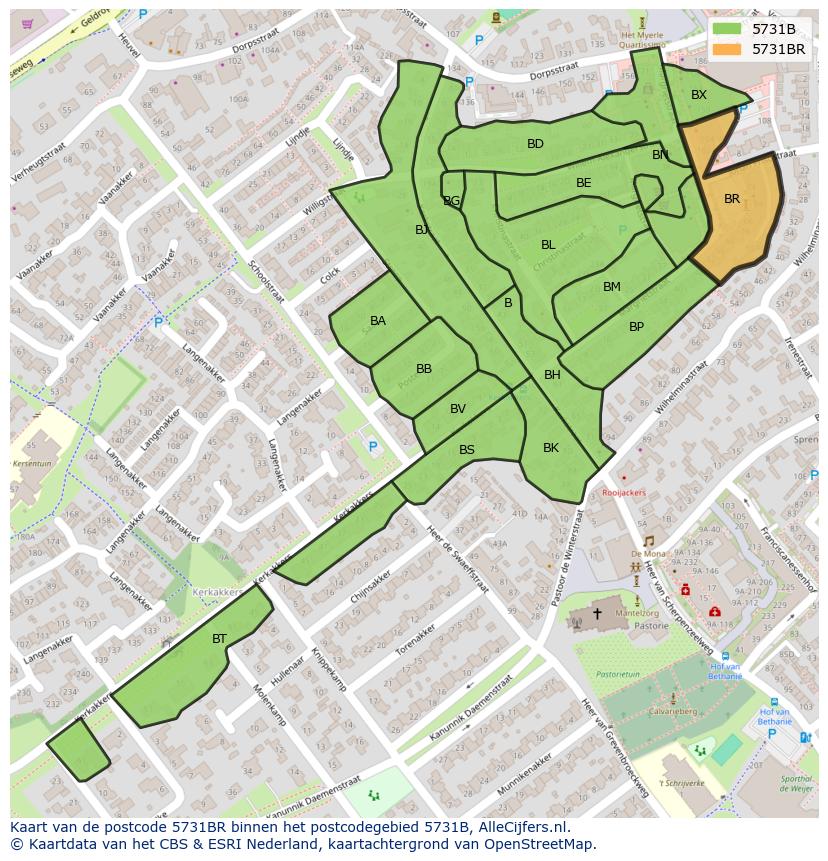 Afbeelding van het postcodegebied 5731 BR op de kaart.