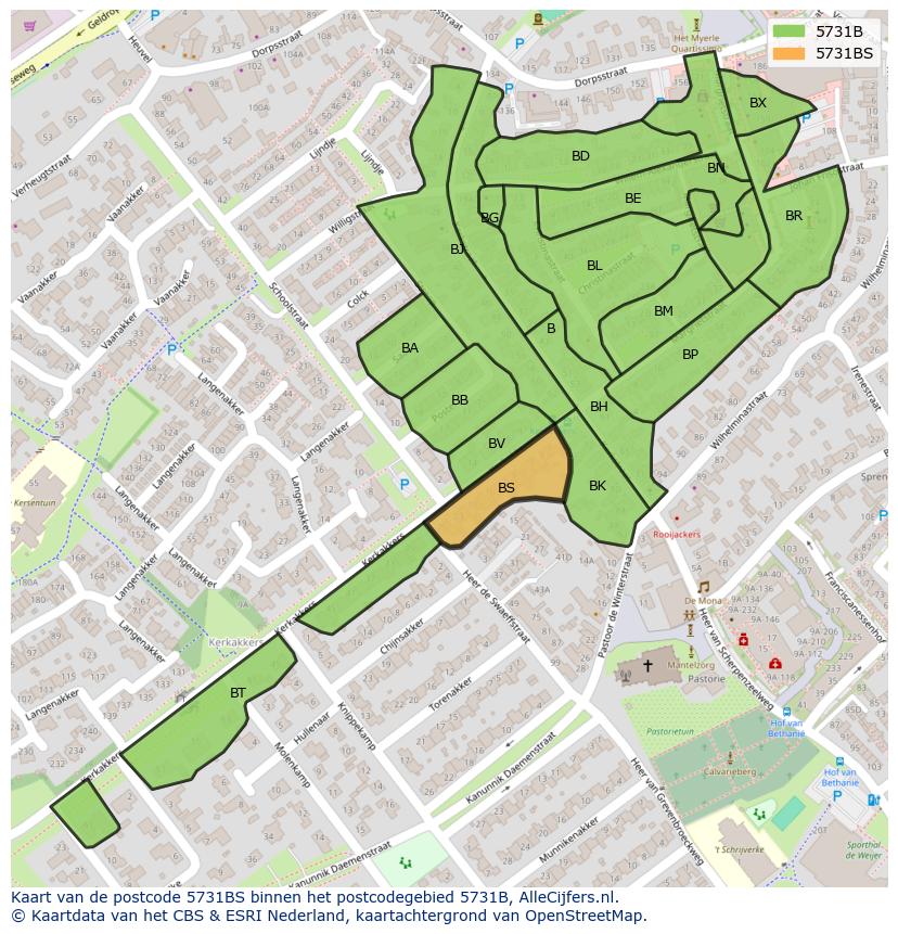 Afbeelding van het postcodegebied 5731 BS op de kaart.