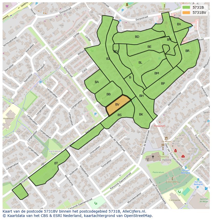 Afbeelding van het postcodegebied 5731 BV op de kaart.