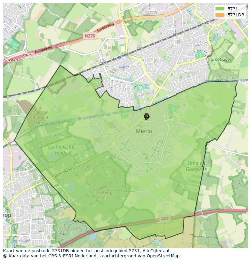 Afbeelding van het postcodegebied 5731 DB op de kaart.