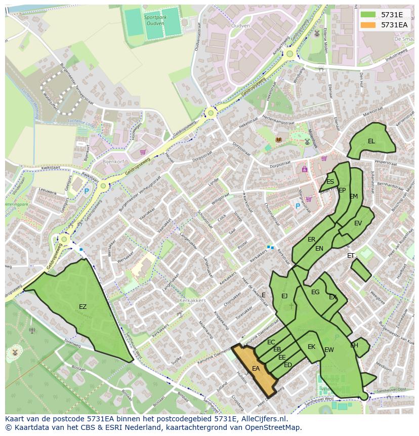 Afbeelding van het postcodegebied 5731 EA op de kaart.