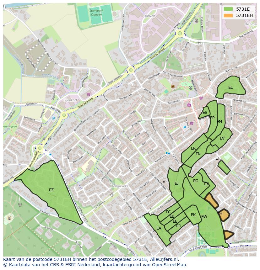 Afbeelding van het postcodegebied 5731 EH op de kaart.